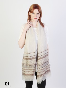 Abstract Printed Two-Tone Scarf W/ Fringe
